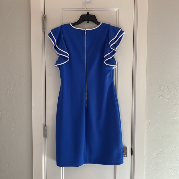 Tommy Hilfiger Sz 14 flutter sleeve sheath dress cobalt blue white trim - Picture 4 of 12